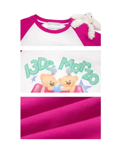 13DE MARZO Digital Printing Shoulder T-Shirt Pink