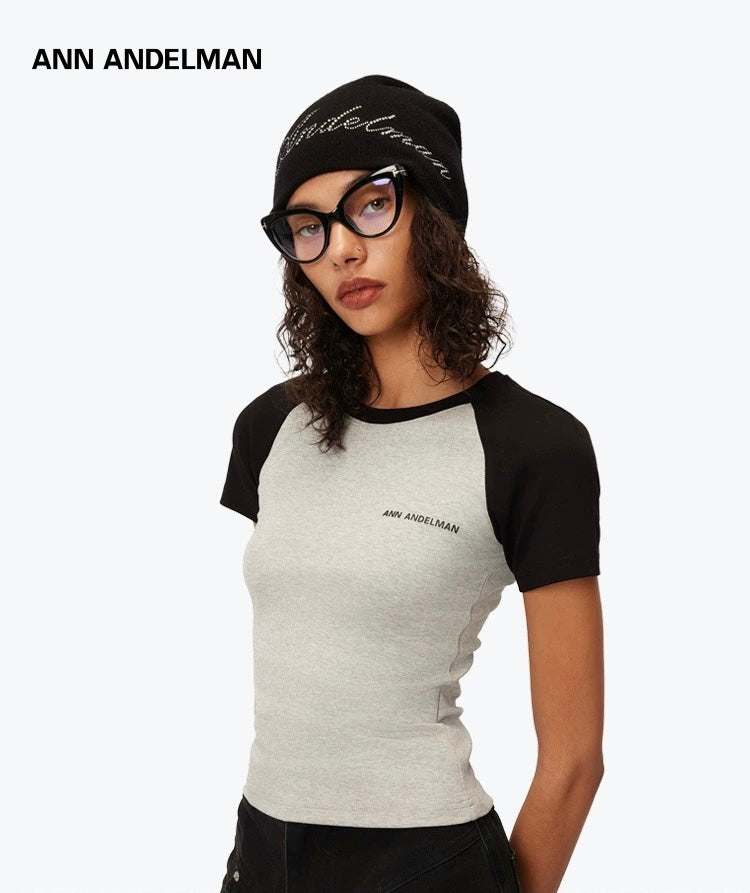 Ann Andelman Slim Fit Raglan Logo T-Shirt Grey