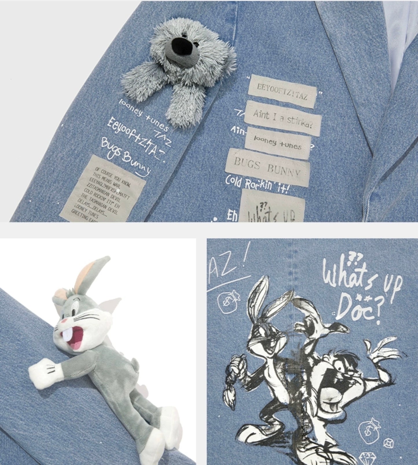 13DE MARZO x LOONEY TUNES Bugs Bunny Splash Denim Suit Washed Blue