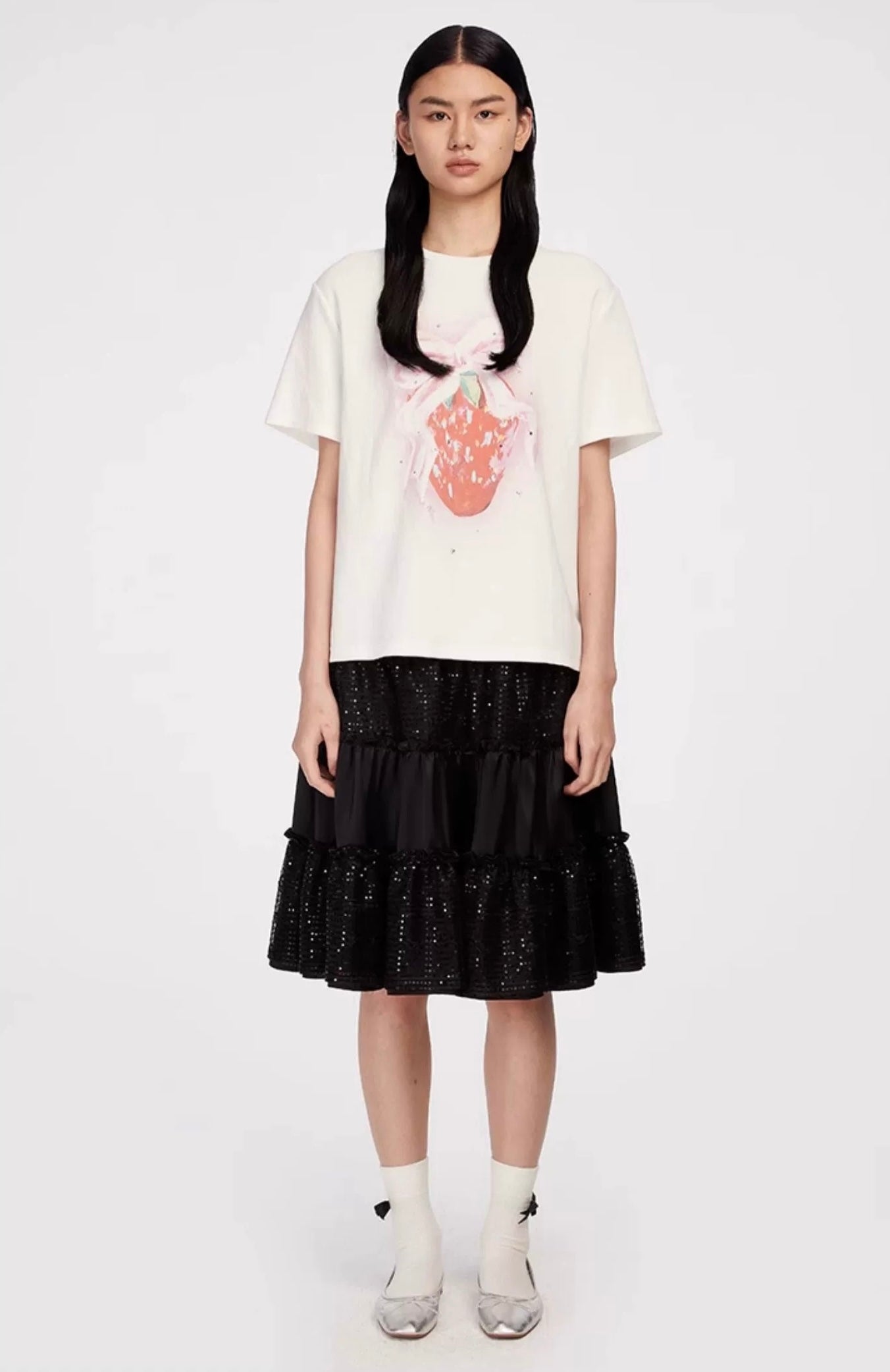 Herlian Strawberry Bow Printed Studded T-Shirt White