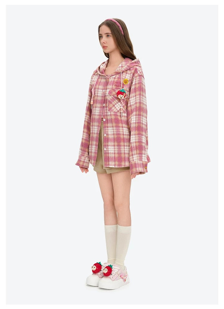 13DE MARZO Lollipop Hooded Shirt Jacket Pink