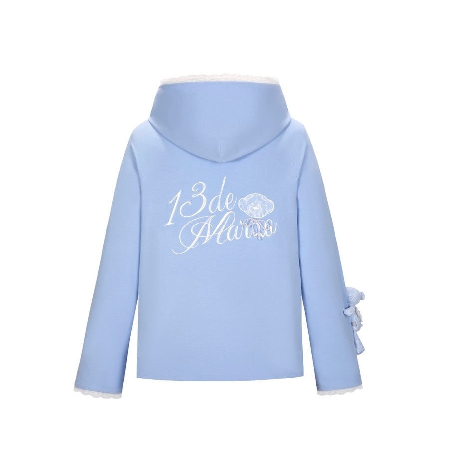13DE MARZO Bear Logo Lacy Hoodie Blue