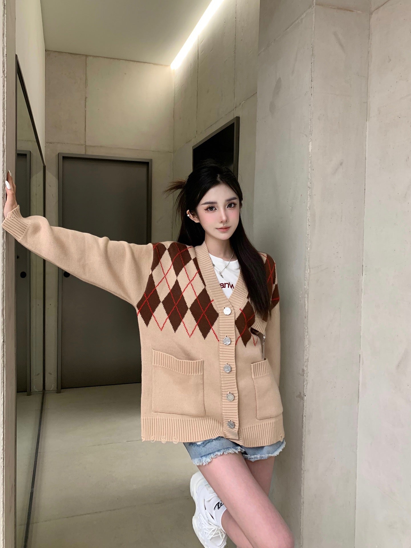 13DE MARZO Doozoo ID Card Retro Cardigan Wheat