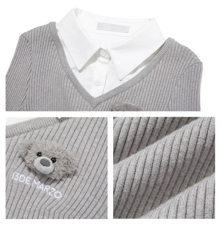 13DE MARZO Faux Two-Piece Sweater Dress Grey