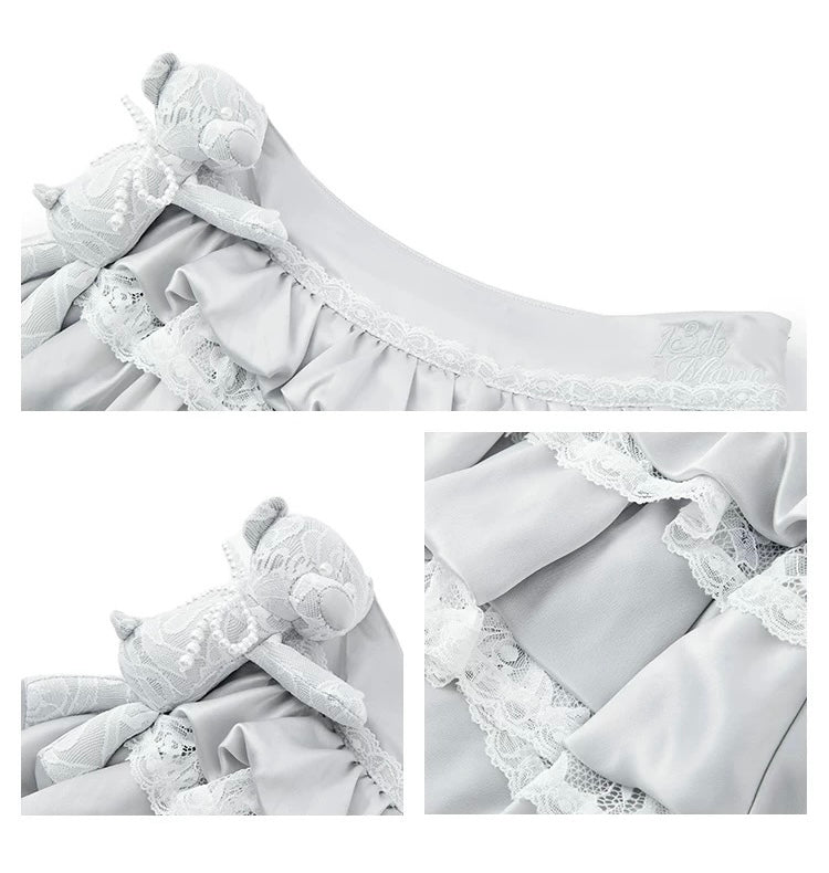 13DE MARZO Bear Lace Bud Skirt Gray