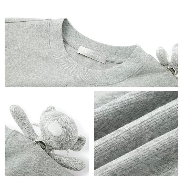 13DE MARZO Bear Layered Lacy T-Shirts Gray