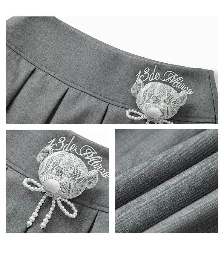 13DE MARZO Bear Lacy Bowknot Skirt Gray
