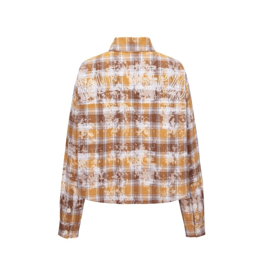 13DE MARZO Stained Plaid Shirt Yellow