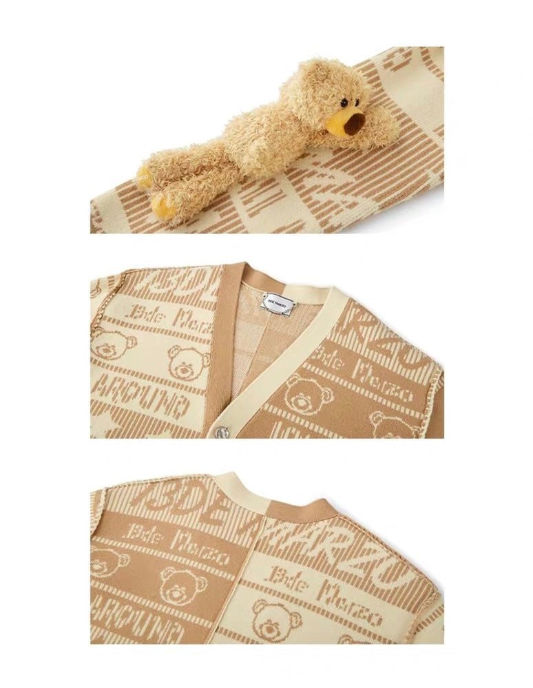 13DE MARZO Bear Weave Knit Cardigan Frappe