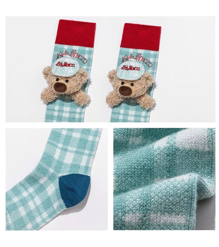 13DE MARZO Plaid Color-Block Socks Green