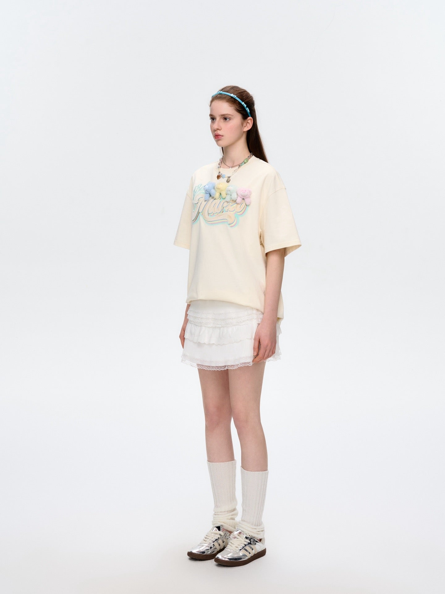 13DE MARZO Rainbow Logo Bear T-Shirt White