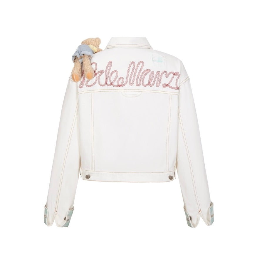 13DE MARZO Plaid Cuffed Sleeve Denim Jacket White