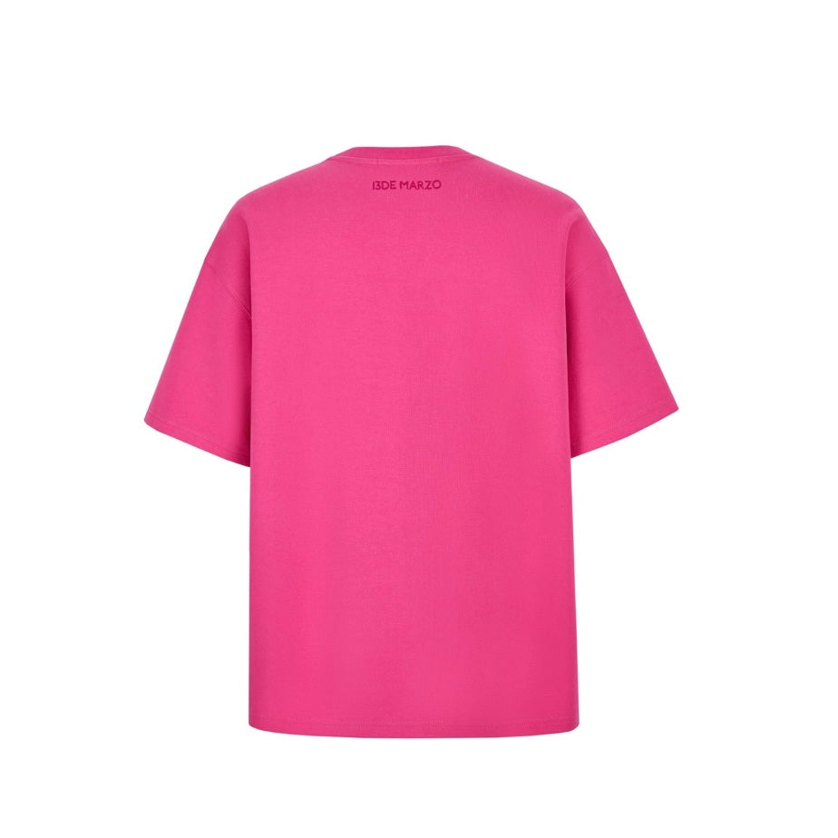 13DE MARZO Rhinstone T-Shirt Rose Red