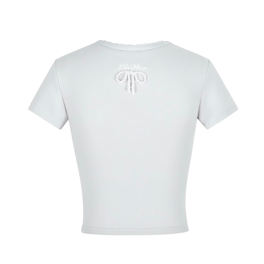 13DE MARZO Bear Lacy Bowknot Top Grey