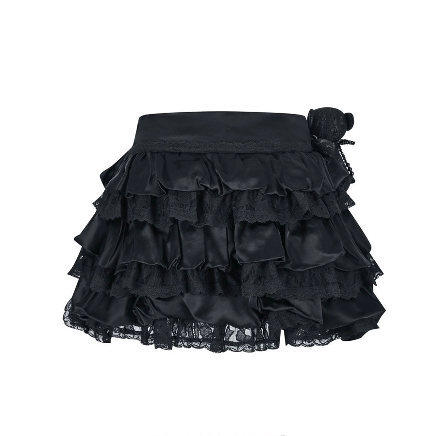 13DE MARZO Bear Lacy Bud Skirt Black