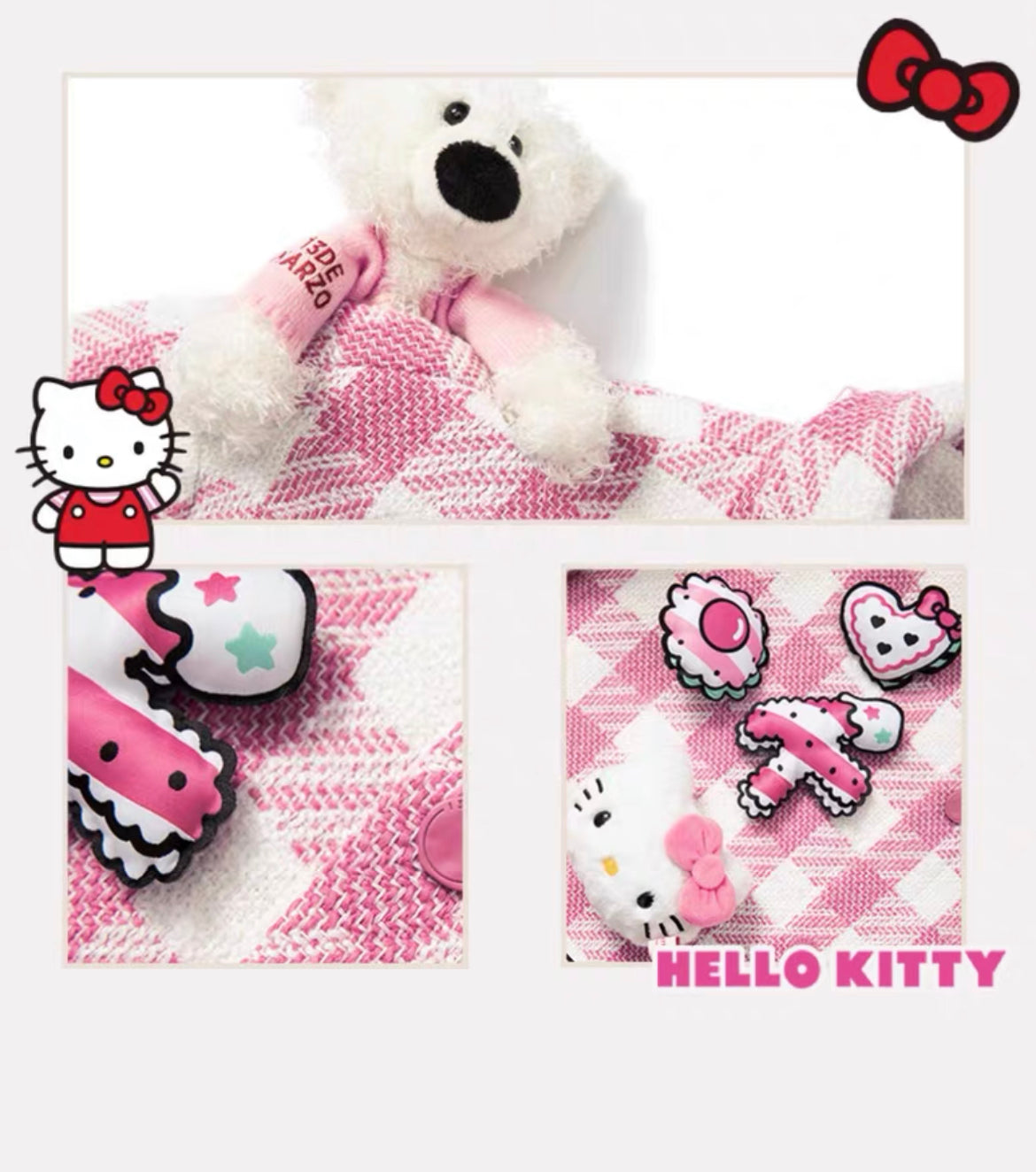 13DE MARZO Hello Kitty Bear Plaid Shirt Shocking Pink