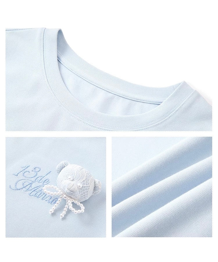 13DE MARZO Bear Lacy Tight Short Top Blue