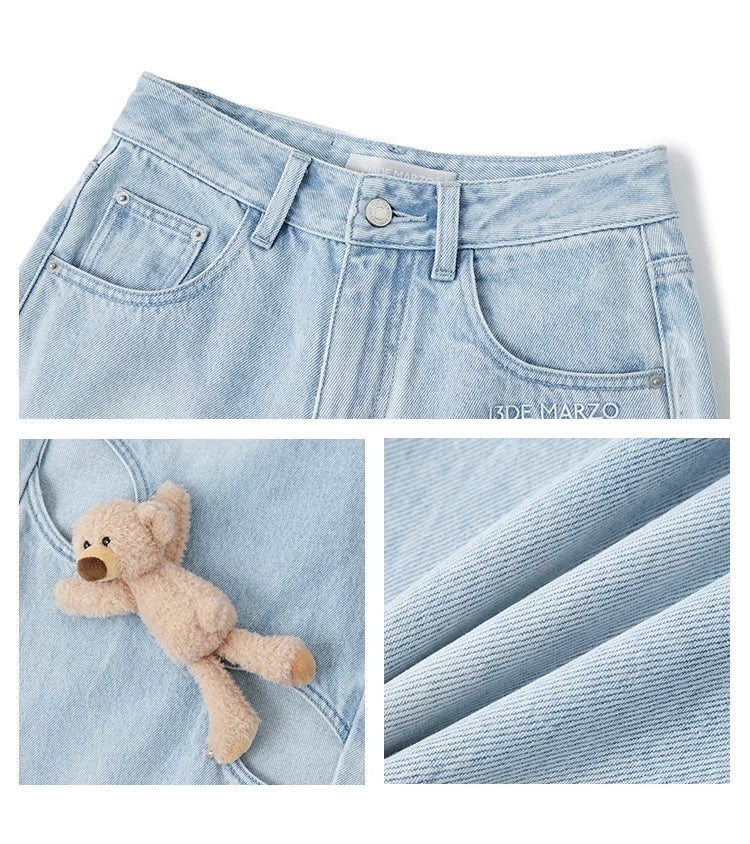 13DE MARZO Hollow-Out Bear Jeans Blue