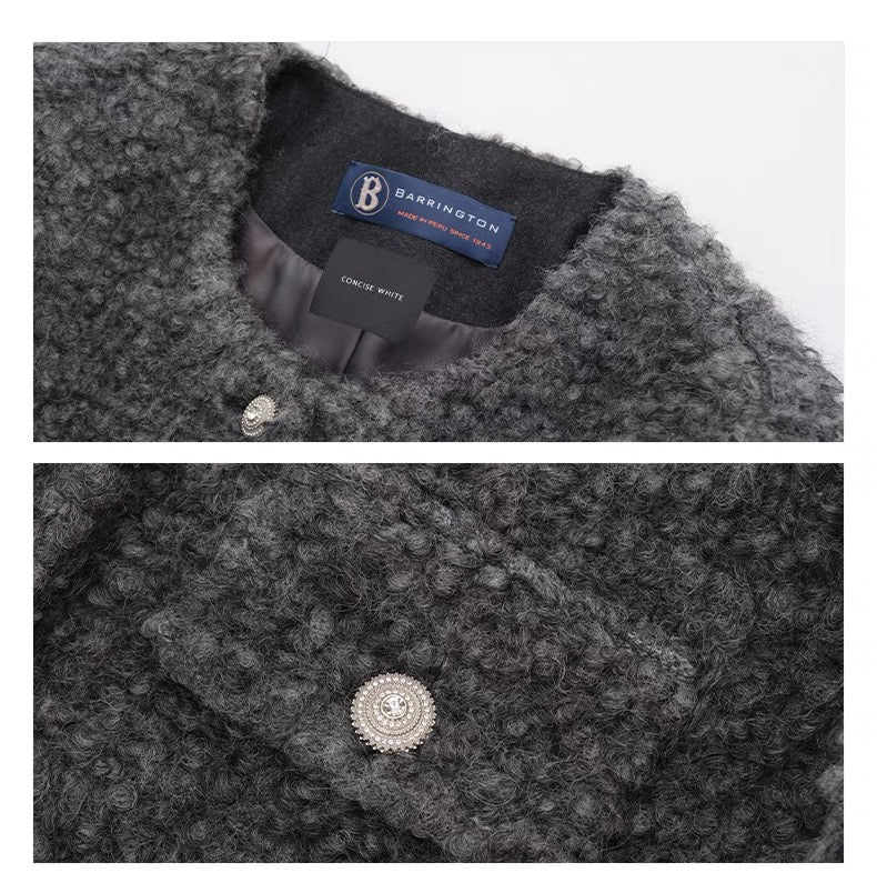 Concise-White Tweed Wool Short Jacket Dark Grey