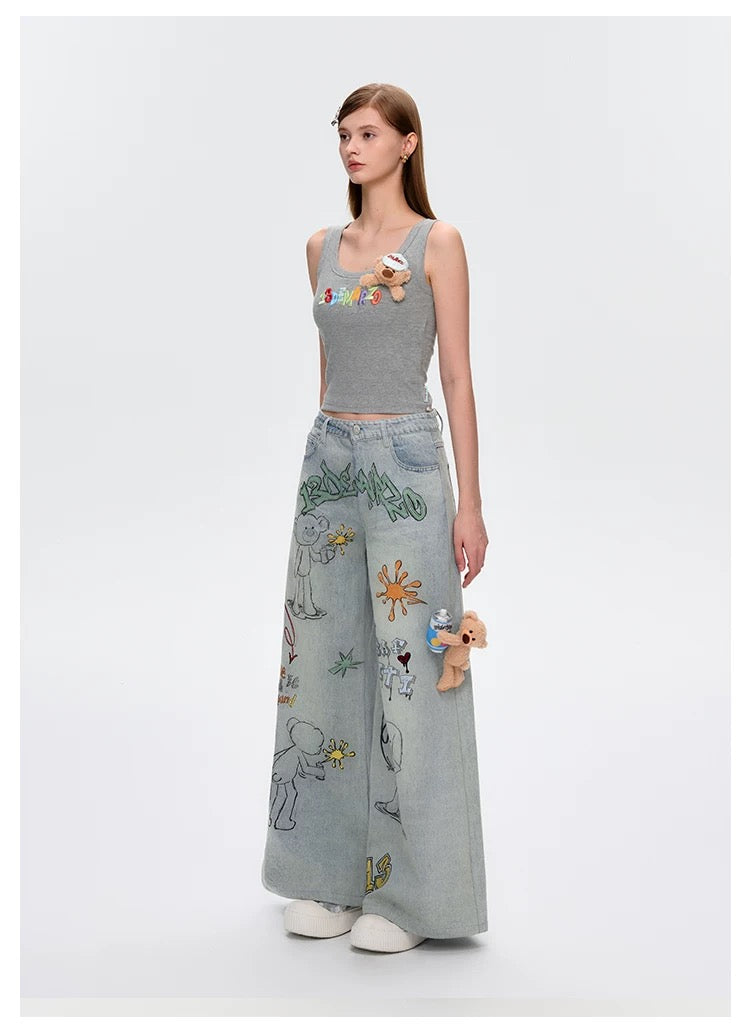 13DE MARZO Spray Paint Jeans Blue