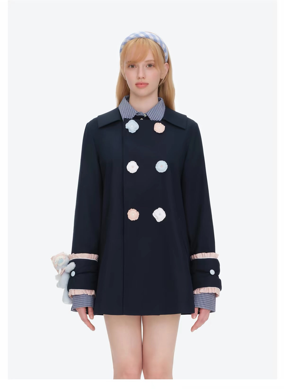 13DE MARZO Nighty Night Bear Trench Dress Navy Blue