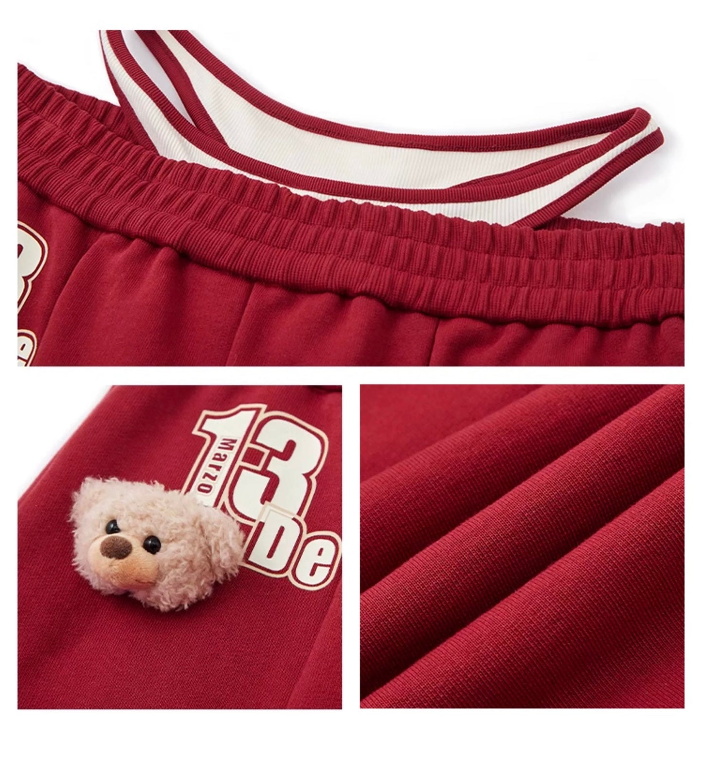 13DE MARZO Faux Two-Piece Vintage Sweat Pants Red