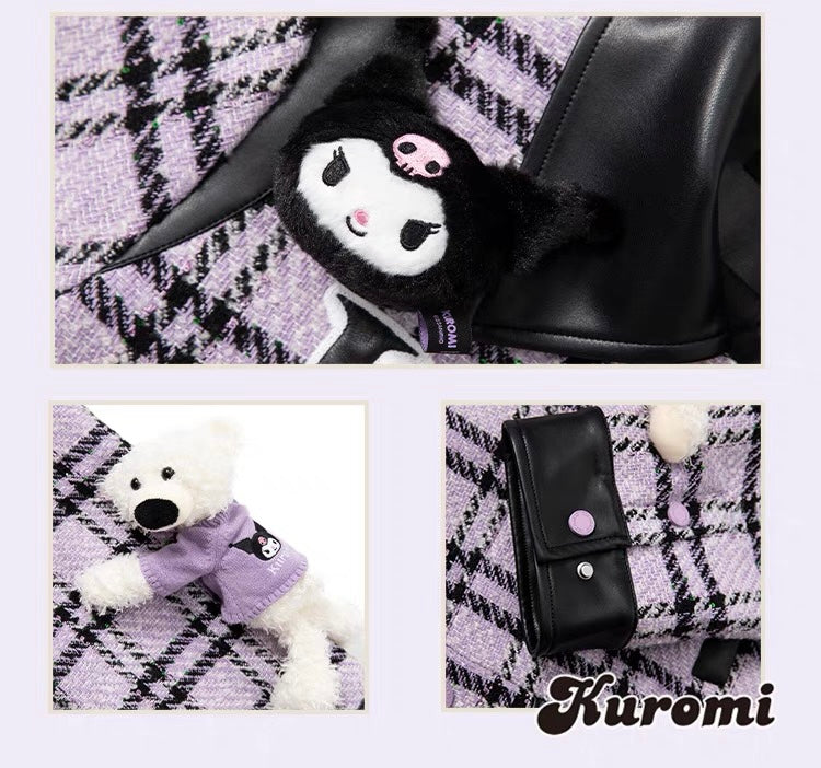 13DE MARZO Kuromi Bear Plaid Short Jacket Lilac Breeze
