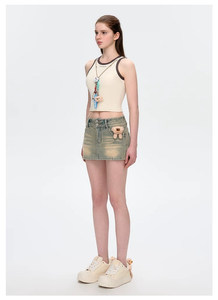 13DE MARZO Embroidered Logo Denim Skirt Blue