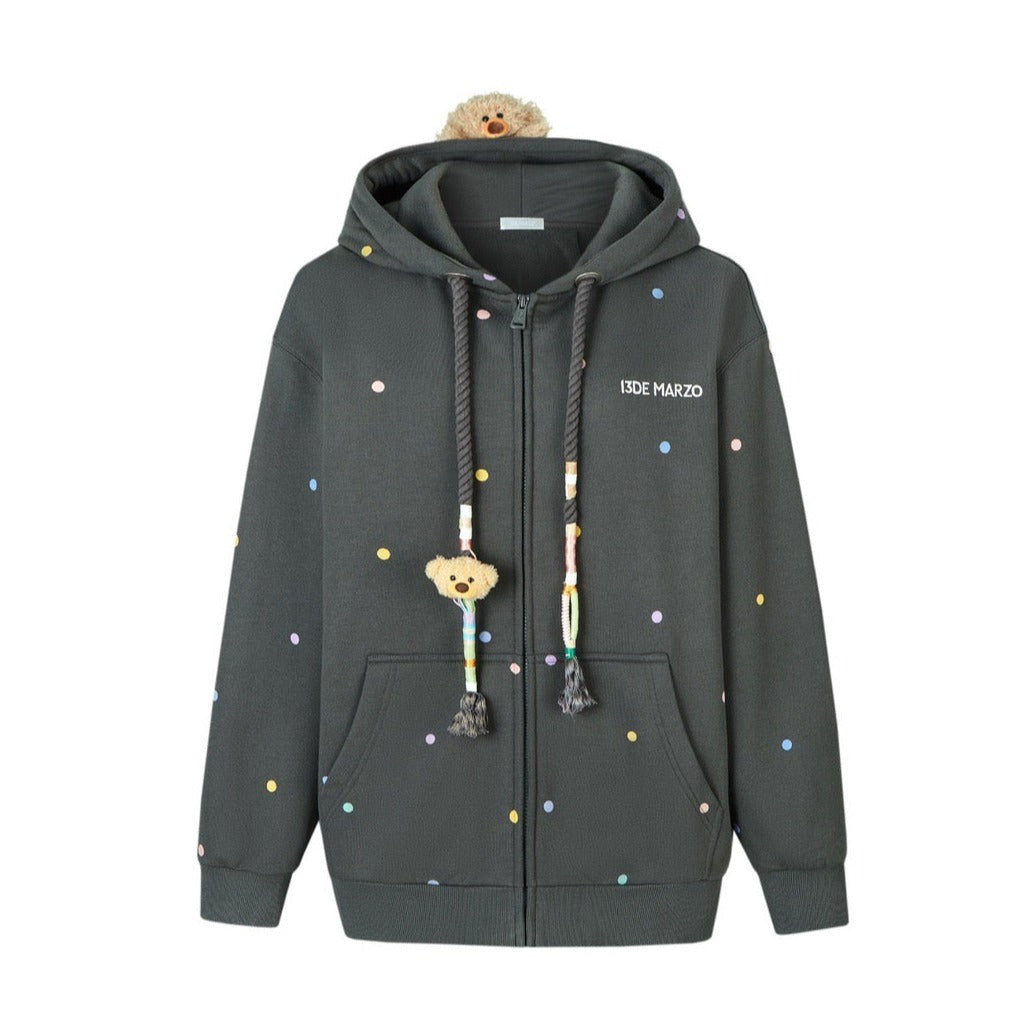 13DE MARZO Bear Colorful Dots Zip Hoodie Raven – Fixxshop