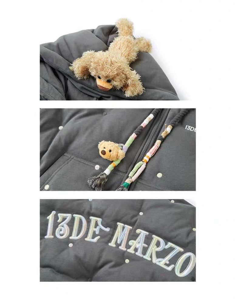 13DE MARZO Bear Colorful Dots Zip Hoodie Raven