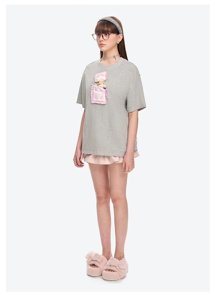 13DE MARZO Sleeping Bear T-Shirt Grey