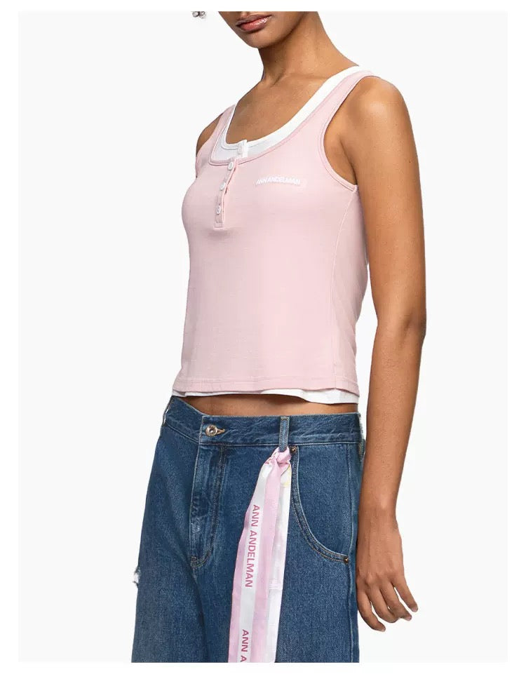 Ann Andelman Pink Faux Two-Piece Square Neck Vest