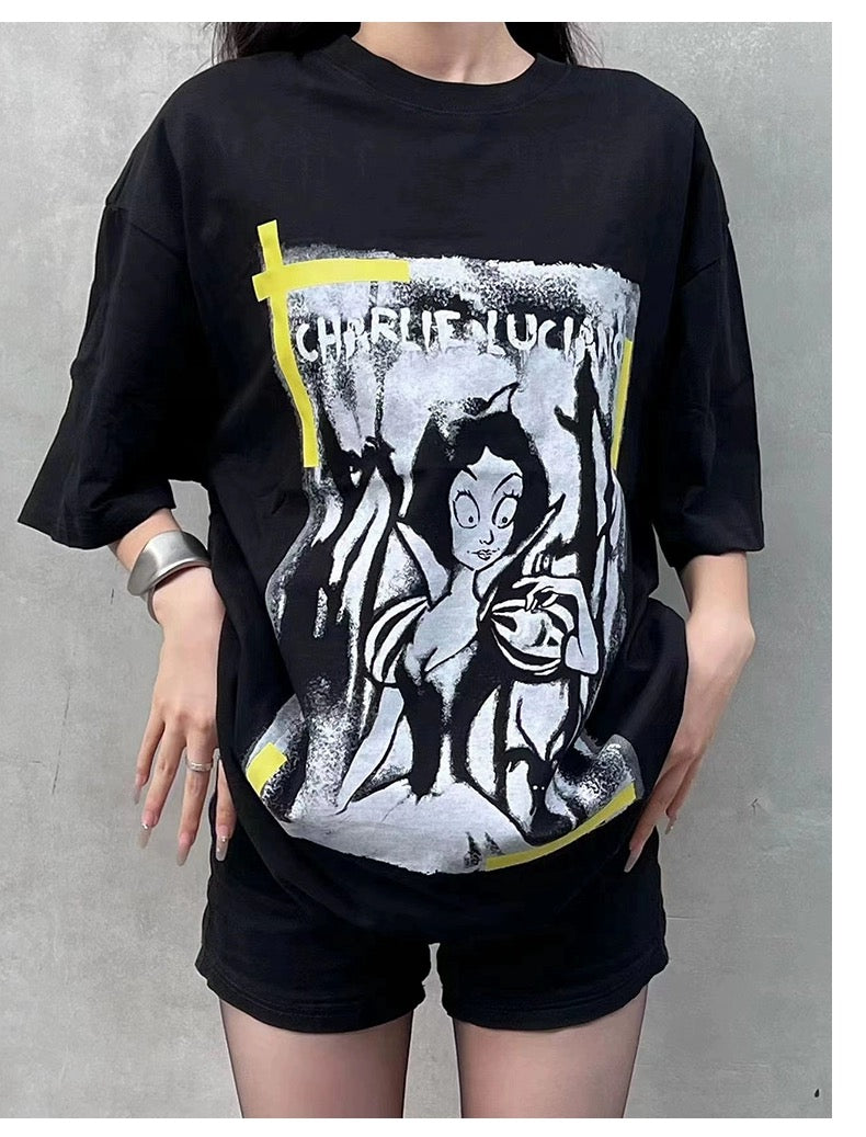 Charlie Luciano Snow White Tape Print Tee Black