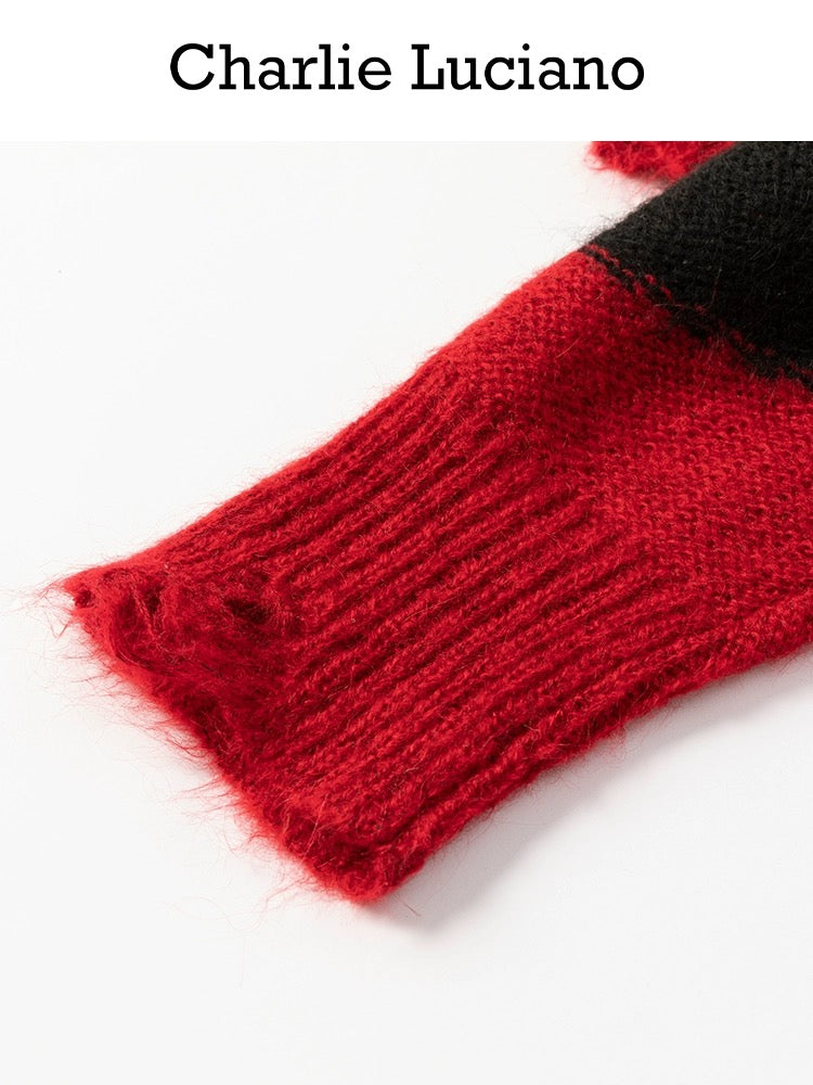 Charlie Luciano Striped Tassel Sweater Red