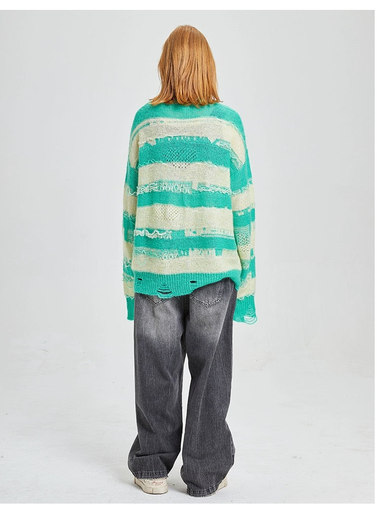 Charlie Luciano Striped Tassel Sweater Green