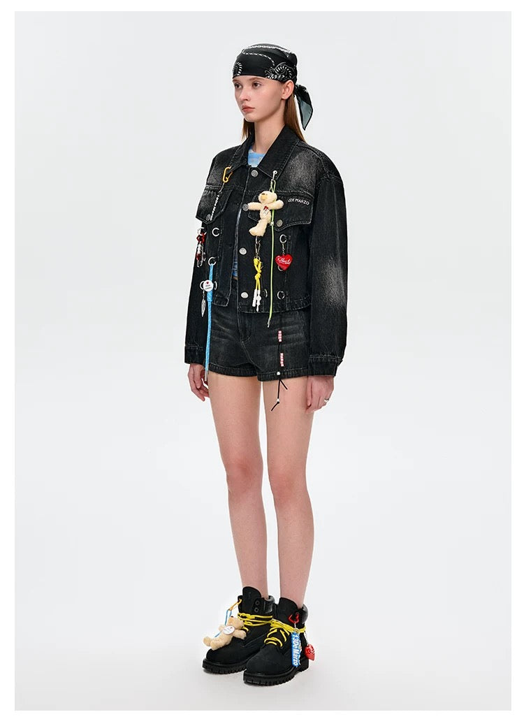 13DE MARZO Maximalist Pendant Denim Jacket Black