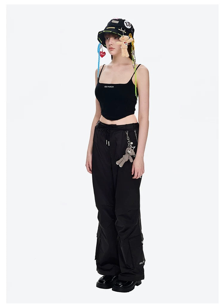 13DE MARZO Chains Parachute Trousers Black