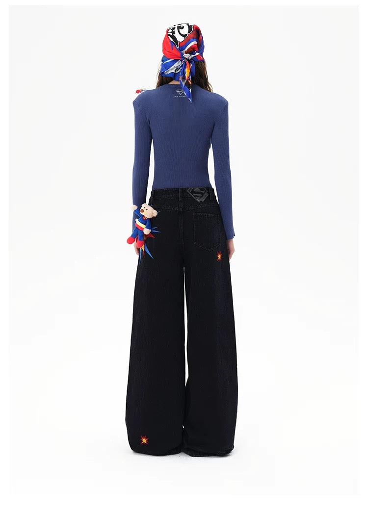 13DE MARZO x Superman Bear 3D Pocket Jeans Black