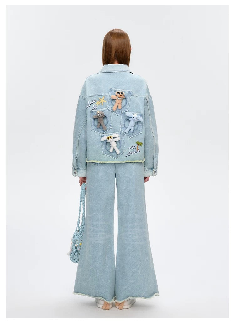 13DE MARZO Holiday Plushies Denim Jacket Blue