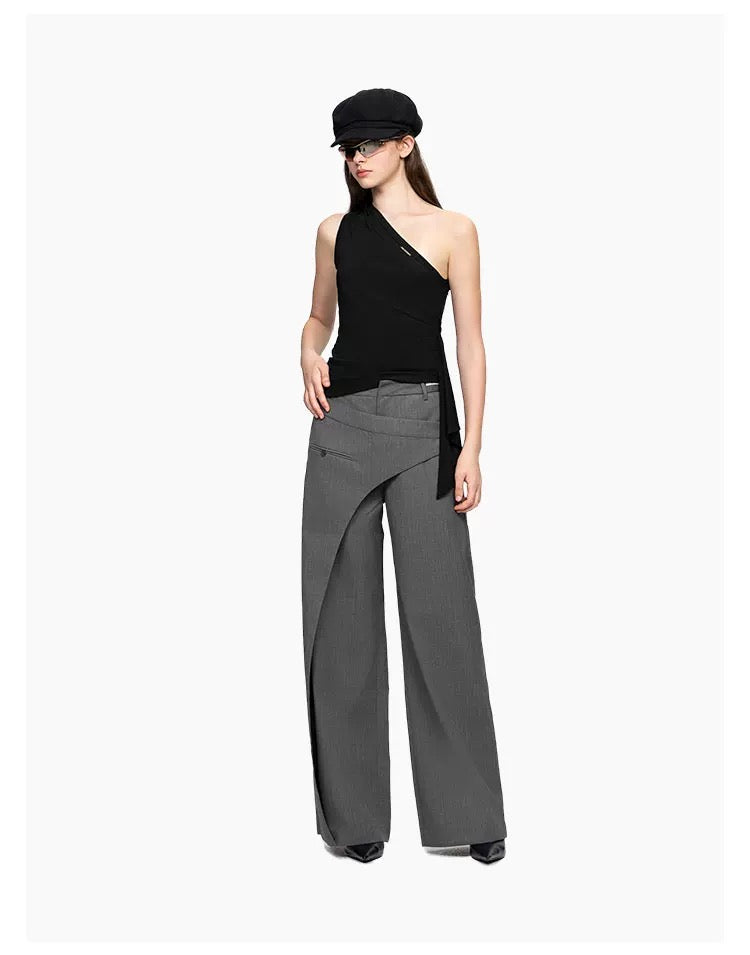 Ann Andelman Grey Asymmetric Paneled Wide Leg Trousers