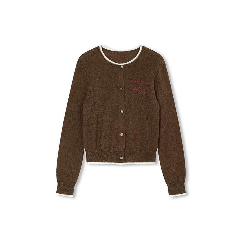 Concise-White Colorblock Jacquard Knit Cardigan