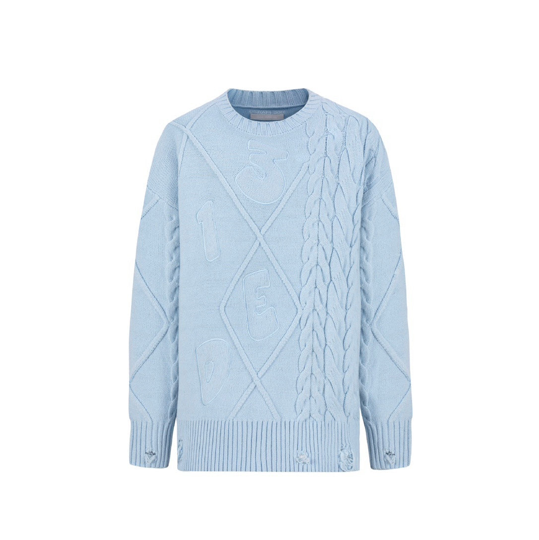13DE MARZO Bear Embossment Weave Sweater Blue