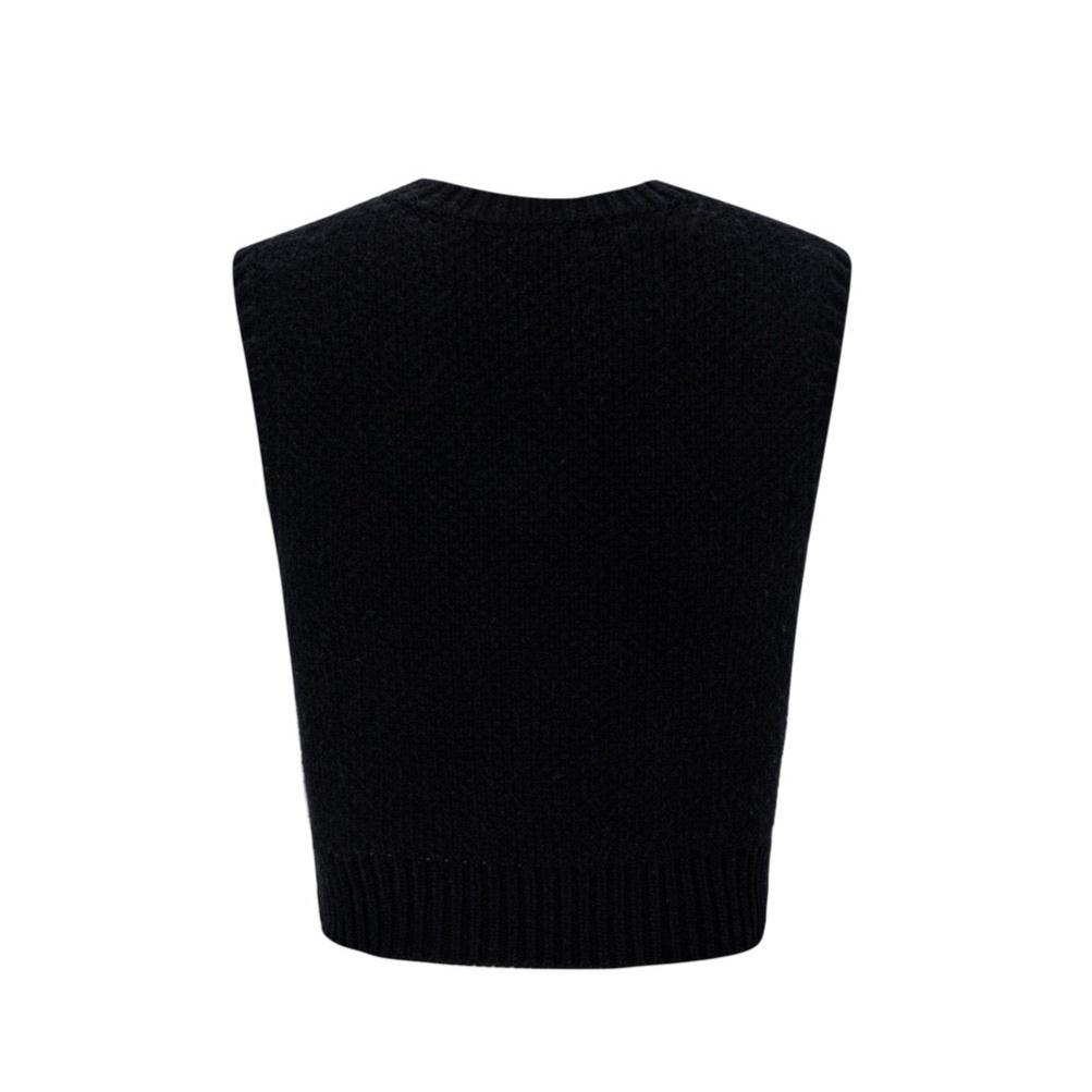 13DE MARZO Fair Isle Bear Knit Vest Black