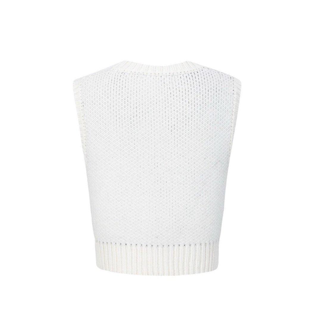 13DE MARZO Fair Isle Bear Knit Vest White