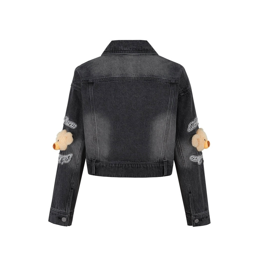 13DE MARZO Elbow Bear Denim Jacket Black