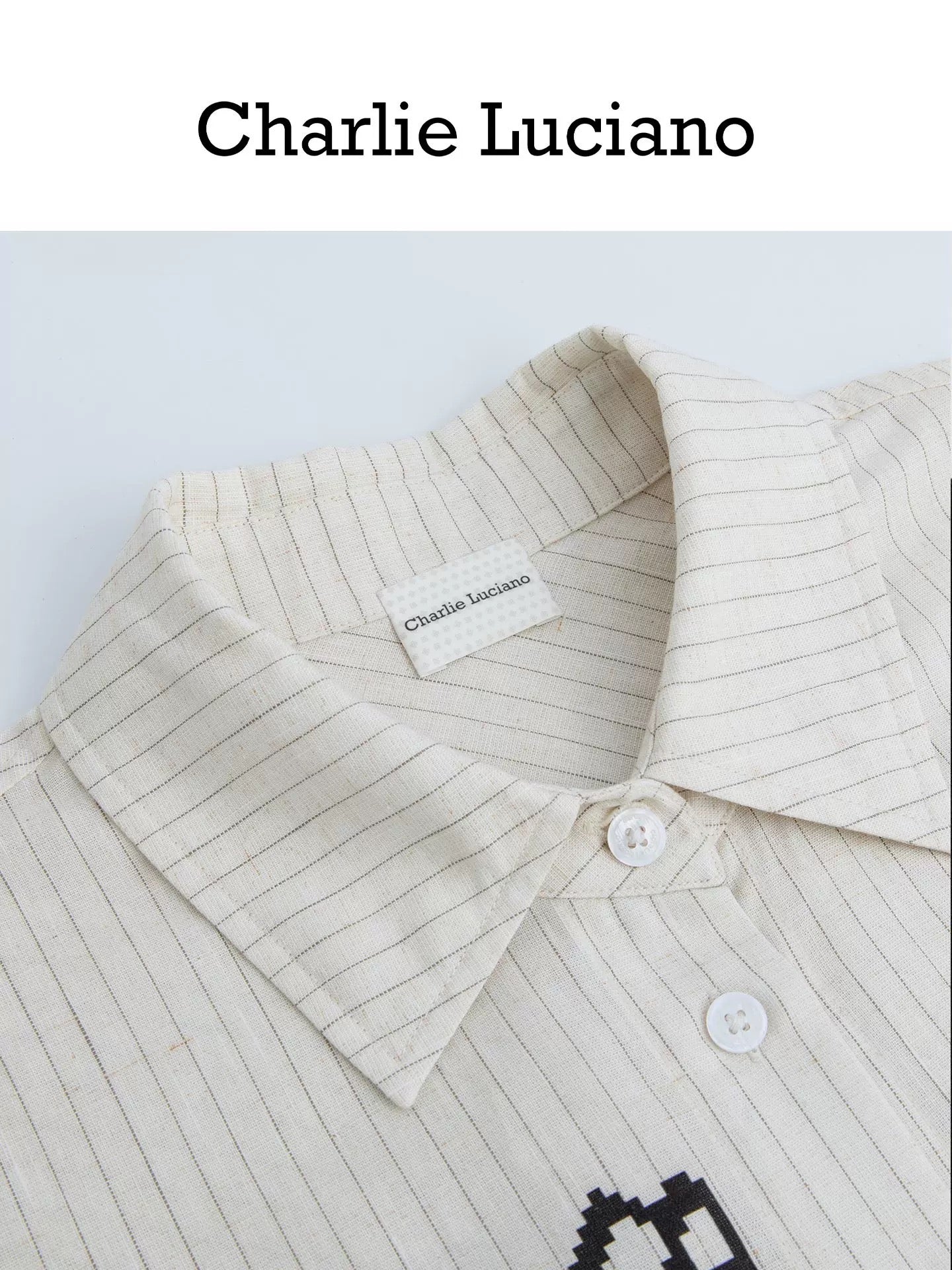 Charlie Luciano x Nutcracker Print Striped Shirt White