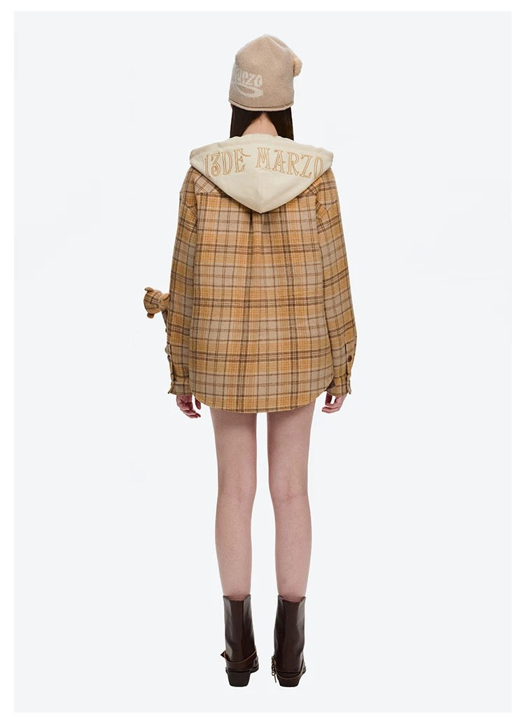 13DE MARZO Doozoo Checked Hooded Jacket Yellow