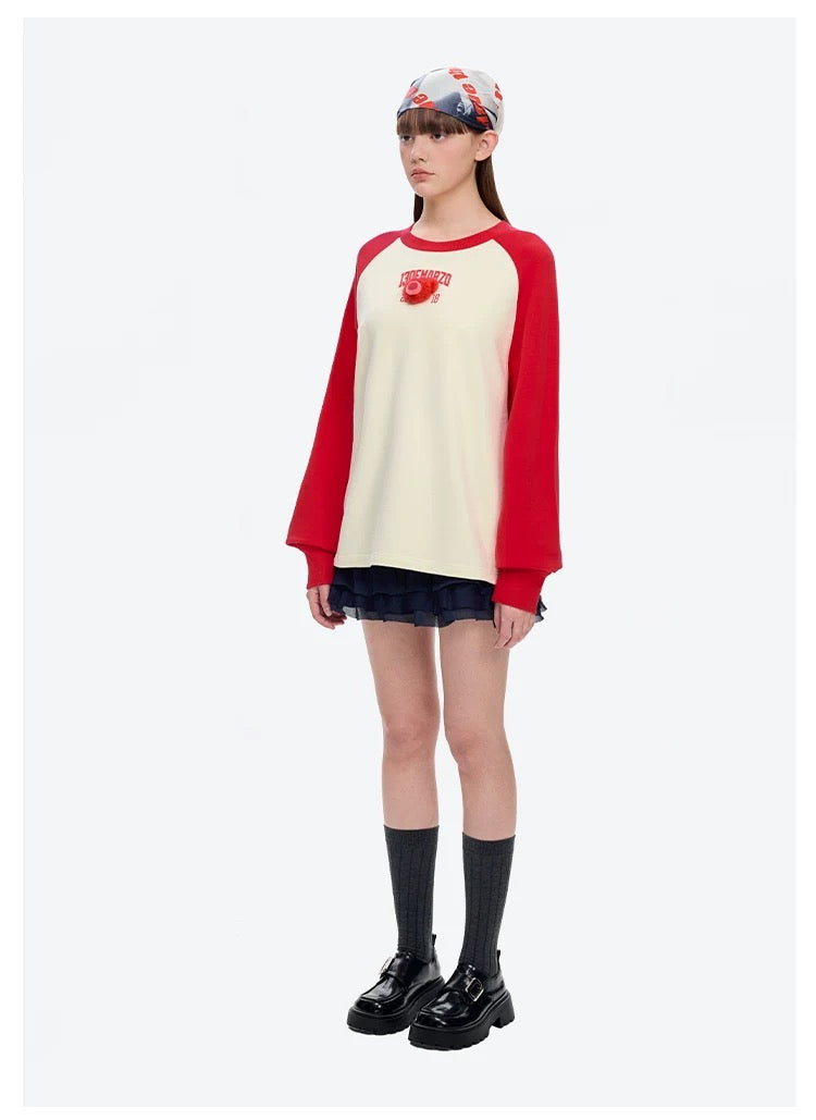 13DE MARZO Doozoo Colour-Blocked Raglan Sleeve Red