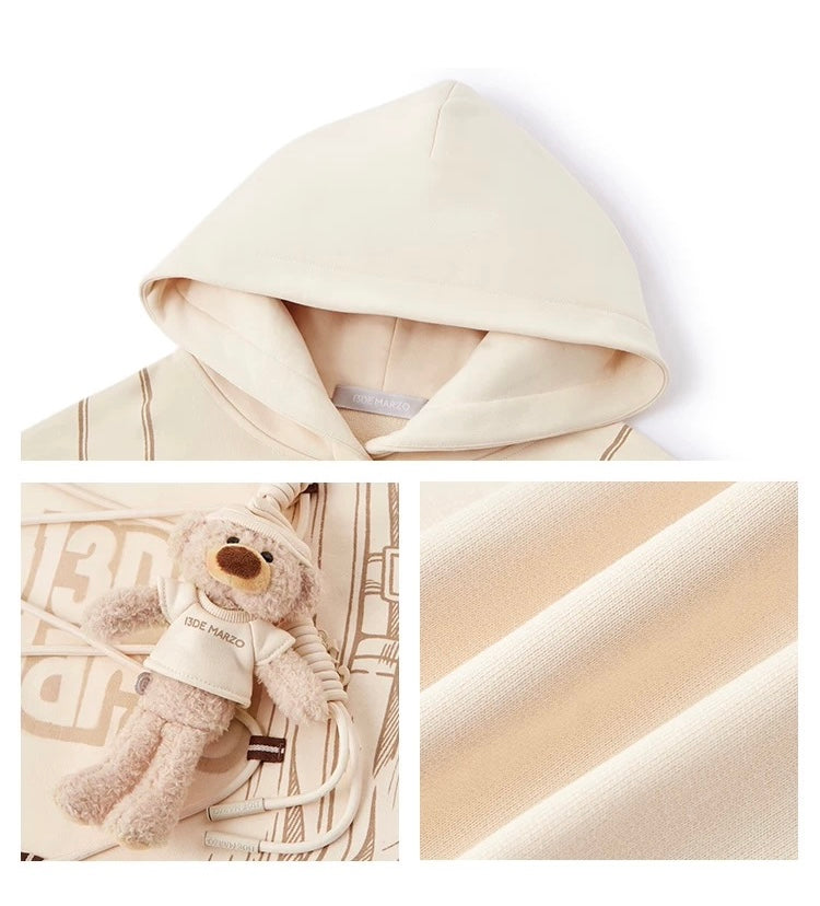 13DE MARZO Bear Backpack Print Hoodie Beige