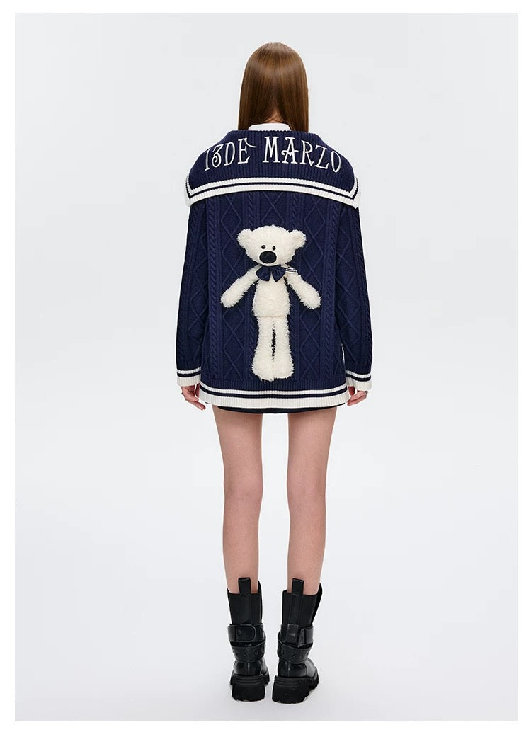 13DE MARZO Sailor Knitted Cardigan Navy Blue